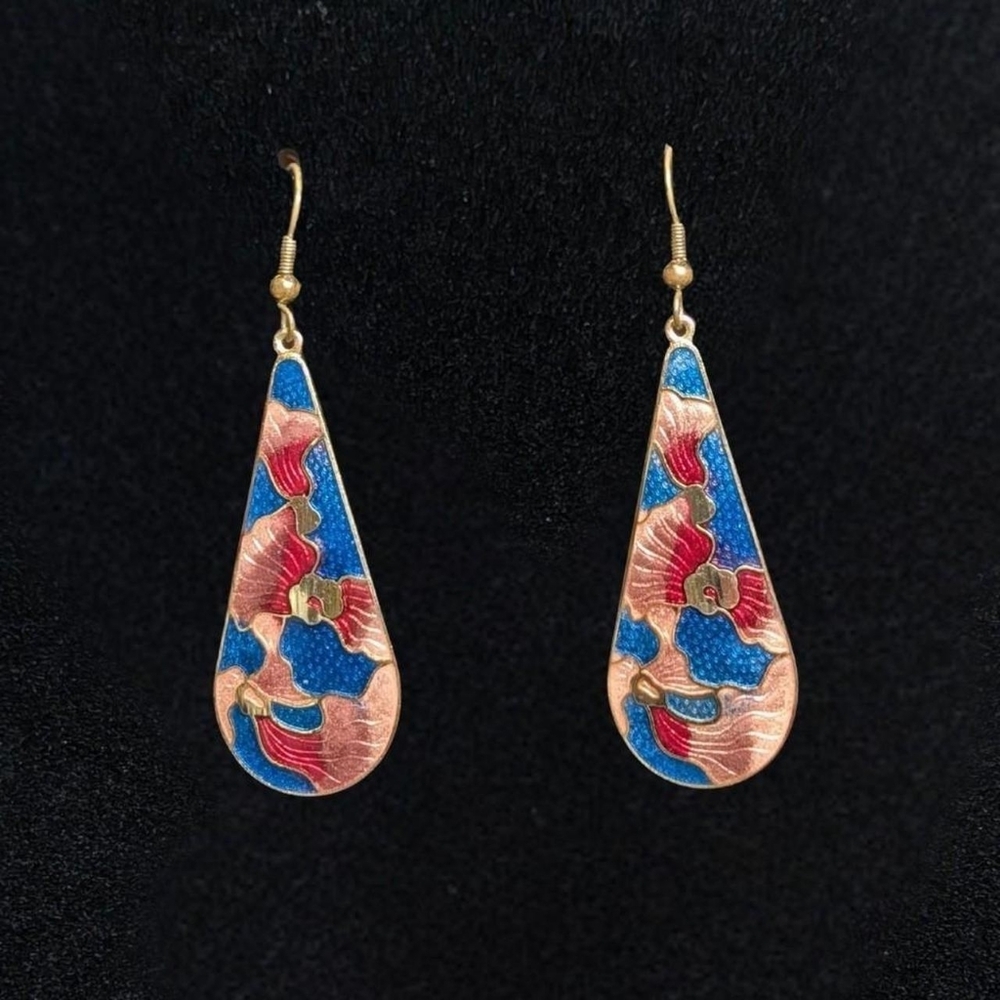 SOLD Vintage Cloisonne Susan Caplan Teardrop Earrings